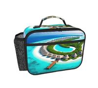CNTDBU Borsa termica per il pranzo con paesaggio delle Maldive per uomini e donne, borsa termica per lavoro, ufficio, contenitore per il pranzo a tenuta stagna con tasca in rete per cibo