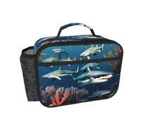 CNTDBU Borsa termica per il pranzo con squali sotto il mare, per uomini e donne, borsa termica per lavoro, ufficio, contenitore per il pranzo a tenuta stagna con tasca in rete per alimenti