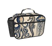 CNTDBU Borsa termica per il pranzo con stampa di creature oceaniche, per uomini e donne, borsa termica per lavoro, ufficio, contenitore per il pranzo a tenuta stagna con tasca in rete per alimenti