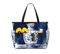 CNTDBU Borsone da viaggio da spiaggia di grande capacità, blu e bianco, impermeabile, con 7 tasche, borsa oversize per palestra e campeggio, leggera e pieghevole