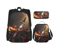 CNTDBU Broken Sword Crown zaino porta pranzo set 3 in 1 borsa da viaggio per pendolari, borsa termica per il pranzo per lavoro con custodia per laptop