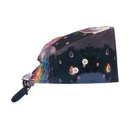 CNTDBU Cappello da lavoro a cascata arcobaleno con bottoni, morbido cappello da chef per la pulizia della cucina, cappello regolabile per maschera spa salone di bellezza, cappello unisex con fascia