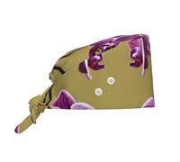 CNTDBU Cappello da lavoro con orchidee con bottoni, morbido cappello da chef per la pulizia della cucina, cappello regolabile per maschera per spa salone di bellezza, cappello unisex con fascia per il