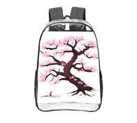 CNTDBU Cherry Blossoms Tree Clear Zaino da 40,6 cm in PVC trasparente approvato dallo stadio, tasca frontale con stampa all-over personalizzata, zaino da viaggio leggero unisex