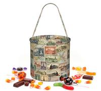 CNTDBU Classic francobolli Halloween Storage Bag-Round borsa per il partito | Tessuto twill leggero riutilizzabile contiene bomboniere essenziali per uso festa