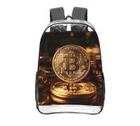 CNTDBU Coins with B Prints Zaino trasparente da 40,6 cm in PVC trasparente approvato dallo stadio, tasca frontale con stampa all-over, zaino da viaggio leggero unisex
