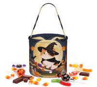 CNTDBU Cool cat Halloween Storage Bag-Round borsa per il partito | Tessuto twill leggero riutilizzabile contiene bomboniere essenziali per uso festa