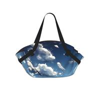 CNTDBU Coperta da picnic 2 in 1 con cielo blu e nuvole bianche, pieghevole, impermeabile, tappetino rotondo per spiaggia, parco, borsa da campeggio portatile con tasche portaoggetti per avventure