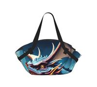 CNTDBU Coperta da picnic 2 in 1 con drago ruggente, pieghevole, impermeabile, tappetino rotondo per spiaggia, parco, borsa da campeggio portatile con tasche portaoggetti per avventure all'aperto