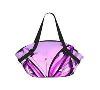 CNTDBU Coperta da picnic 2 in 1 con farfalla viola, pieghevole, impermeabile, tappetino rotondo per spiaggia, parco, borsa da campeggio portatile con tasche portaoggetti per avventure all'aperto
