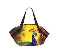 CNTDBU Coperta da picnic 2 in 1 con fiori di pavone, pieghevole, impermeabile, tappetino rotondo per spiaggia, parco, borsa da campeggio portatile con tasche portaoggetti per avventure all'aperto