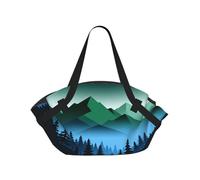 CNTDBU Coperta da picnic 2 in 1 con foreste e montagne, pieghevole, impermeabile, tappetino rotondo per spiaggia, parco, borsa da campeggio portatile con tasche portaoggetti per avventure all'aperto