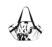 CNTDBU Coperta da picnic 2 in 1 con giraffa bianca e nera, pieghevole, impermeabile, tappetino rotondo per spiaggia, parco, borsa da campeggio portatile con tasche portaoggetti per avventure