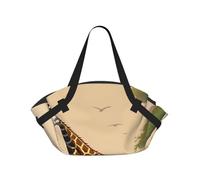 CNTDBU Coperta da picnic 2 in 1 con giraffa madre e bambino, pieghevole, impermeabile, tappetino rotondo per spiaggia, parco, borsa da campeggio portatile con tasche portaoggetti per avventure
