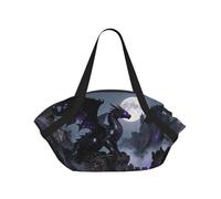 CNTDBU Coperta da picnic 2 in 1 con motivo drago nero, pieghevole, impermeabile, tappetino rotondo per spiaggia, parco, borsa da campeggio portatile con tasche portaoggetti per avventure all'aperto