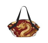 CNTDBU Coperta da picnic 2 in 1 con motivo drago, pieghevole, impermeabile, tappetino rotondo per spiaggia, parco, borsa da campeggio portatile con tasche portaoggetti per avventure all'aperto