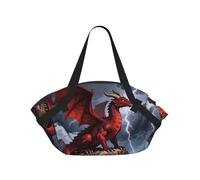 CNTDBU Coperta da picnic 2 in 1 con motivo drago rosso, pieghevole, impermeabile, tappetino rotondo per spiaggia, parco, borsa da campeggio portatile con tasche portaoggetti per avventure all'aperto