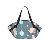 CNTDBU Coperta da picnic 2 in 1 con simpatico coniglietto in stile cartone animato, pieghevole, impermeabile, tappetino rotondo per spiaggia, parco, borsa da campeggio portatile con tasche