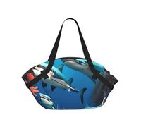 CNTDBU Coperta da picnic 2 in 1 con squalo sottomarino, impermeabile, pieghevole, tappetino rotondo per spiaggia, parco, borsa da campeggio portatile con tasche portaoggetti per avventure all'aperto