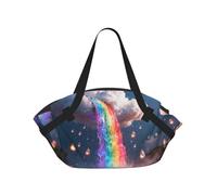 CNTDBU Coperta da picnic colorata a cascata 2 in 1, pieghevole, impermeabile, tappetino rotondo per spiaggia, parco, borsa da campeggio portatile con tasche portaoggetti per avventure all'aperto
