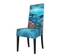 CNTDBU Coprisedia elastici per sedie da pranzo, con balene sotto il mare, lavabili ed elastiche, proteggono da fuoriuscite e macchie, si adattano alla maggior parte delle sedie