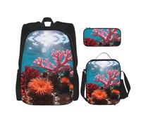 CNTDBU Coral Reef - Set 3 in 1 zaino da viaggio per pendolari, borsa termica per il pranzo, borsa termica per il lavoro, con custodia per laptop