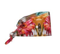 CNTDBU Cuffia da lavoro con bottoni e fiori che si sciolgono, cappello da chef morbido per la pulizia della cucina, cappello regolabile per spa, salone di bellezza, unisex, nero