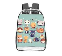 CNTDBU Cute Little Animals Clear Backpack 16 Inch-Transparent PVC Stadium Approvato Bag, Personalizzato All-Over Stampa Frontale Pocket, Leggero Viaggio Daypack Unisex