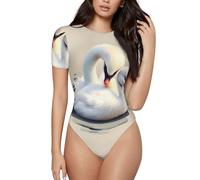 CNTDBU Cute Little Swan - Body da donna a maniche corte, morbido, elasticizzato, con scollo rotondo, con cavallo a scatto, top versatile per jeans, gonne, pantaloni, uso quotidiano, Nero , M