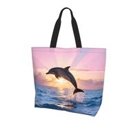 CNTDBU Dolphin Sunrise Jump - Borsa per la spesa da donna, leggera, resistente all'acqua, per lavoro, viaggi, uso quotidiano