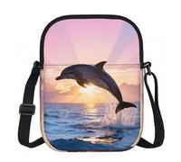 CNTDBU Dolphin Sunrise Jump Piccola borsa a tracolla - Borsa leggera con zip da donna, borsa a tracolla casual impermeabile per portafoglio da viaggio per telefono