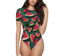 CNTDBU Dream Watermelon - Body da donna a maniche corte, morbido, elasticizzato, con scollo rotondo, con cavallo a scatto, top versatile per jeans, gonne, pantaloni, uso quotidiano, Nero , M