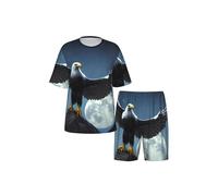 CNTDBU Eagle Under The Stars Set pigiama da uomo a maniche corte pantaloncini-morbido traspirante estivo pigiameria, abbigliamento da casa leggero con tasche per la casa, Nero , L