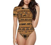 CNTDBU Egyptian Frescoes - Body da donna a maniche corte, morbido, elasticizzato, con scollo rotondo e cavallo a scatto, top versatile per jeans, gonne, pantaloni, uso quotidiano, Nero , L