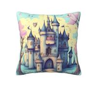 CNTDBU Federa per cuscino quadrata con castello delle fiabe double-face, morbida e accogliente, con cerniera nascosta, decorativa, per letto, divano, auto
