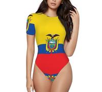 CNTDBU Flag of Ecuador - Body da donna a maniche corte, morbido, elasticizzato, con scollo rotondo e cavallo a scatto, top versatile per jeans, gonne, pantaloni, uso quotidiano, Nero , S