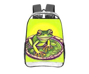 CNTDBU Frog in a pond Zaino trasparente da 40,6 cm, in PVC trasparente, approvato dallo stadio, tasca frontale con stampa all-over, zaino da viaggio leggero unisex