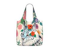 CNTDBU Graziosa borsa per la spesa con tigre bianca, leggera, riutilizzabile, pieghevole, per generi alimentari, zaino da viaggio con coulisse, per lavoro e palestra