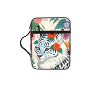 CNTDBU Graziosa borsa per studio biblico con tigre bianca con manici, organizer resistente all'acqua per viaggi in chiesa, portapenne, tasca per tablet, diario