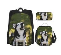 CNTDBU Husky Howling Face Zaino porta pranzo Set 3 in 1 borsa da viaggio per pendolari, borsa termica per il pranzo da lavoro con custodia per laptop