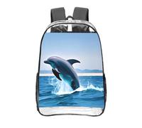 CNTDBU Jumping up delphins - Zaino trasparente da 40,6 cm, in PVC trasparente, con stampa su tutta la superficie, tasca frontale leggera da viaggio, unisex