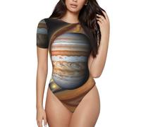 CNTDBU Jupiter Landscape - Body da donna a maniche corte, morbido, elasticizzato, con scollo rotondo, con cavallo a scatto, top versatile per jeans, gonne, pantaloni, uso quotidiano, Nero , XL