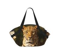 CNTDBU La borsa da picnic 2 in 1 a tema caccia leopardo, pieghevole, impermeabile, tappetino rotondo per spiaggia, parco, borsa da campeggio portatile con tasche portaoggetti per avventure all'aperto