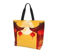 CNTDBU Lanterna Full Moon - Borsa larga da donna, leggera, impermeabile, riutilizzabile, con tasca interna, per lavoro, viaggi