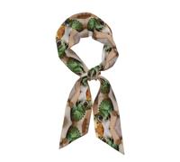 CNTDBU Lazy Cat Sciarpa in raso setoso da donna, lunga e leggera, alla moda, morbida fascia per capelli con stampa su tutta la superficie