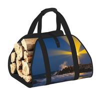 CNTDBU Lighthouse Coast Rock - Borsa per legna da ardere in tela resistente, impermeabile, con manici imbottiti