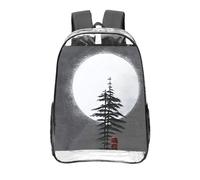 CNTDBU Moon Pine Tree - Zaino trasparente da 40,6 cm, in PVC, approvato dallo stadio, tasca frontale con stampa all-over, leggero zaino da viaggio unisex