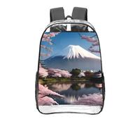 CNTDBU Mt. Fuji all'inizio della primavera Zaino trasparente da 16 pollici in PVC trasparente approvato dallo stadio, tasca frontale con stampa all-over, zaino da viaggio leggero unisex