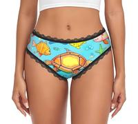 CNTDBU Mutandine da donna a vita bassa, con tartaruga e pesce, in pizzo nero, morbide e elasticizzate, senza cuciture, traspiranti, slip hipster per l'uso quotidiano, Nero , L