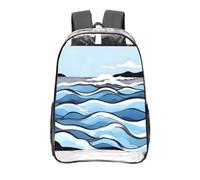 CNTDBU Onde lapping at the rocks Zaino trasparente 40,6 cm - Borsa approvata dallo stadio in PVC trasparente, tasca frontale con stampa all-over, zaino da viaggio leggero unisex